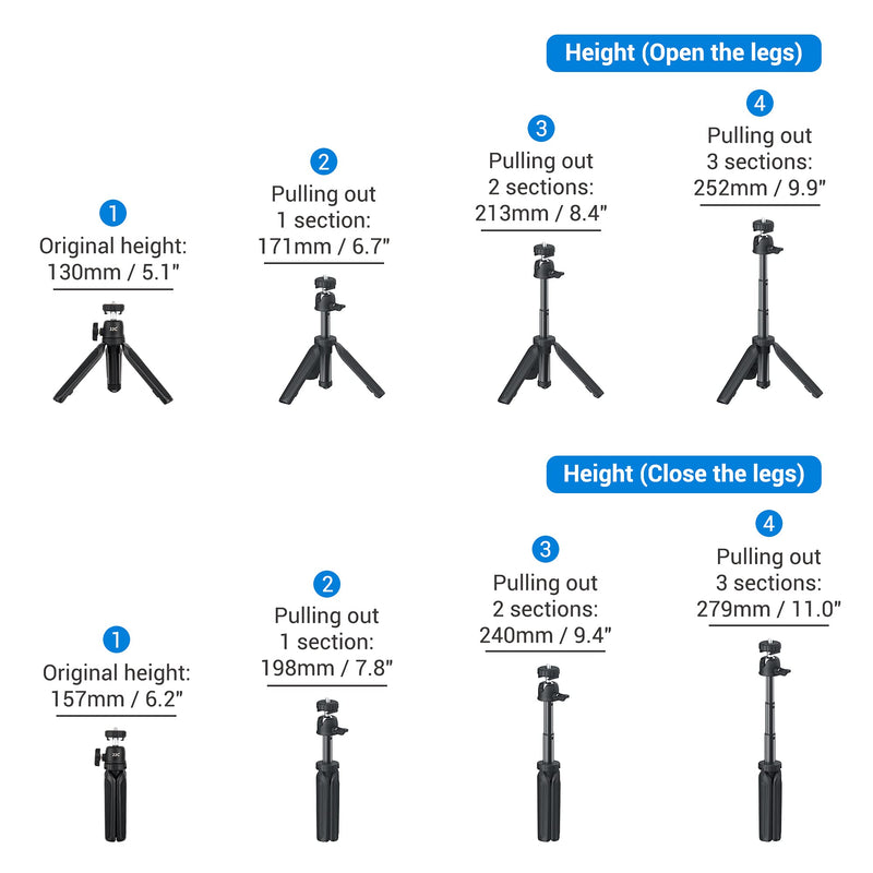 [AUSTRALIA] - JJC 2 in 1 Selfie Stick Extension Pole and Extendable Mini Tripod for GoPro Hero 10 9 8 7 DJI Osmo AKASO Insta360 Action Camera, iPhone Android Samsung Phone, Compact Vlog Camera, Camcorder and More 