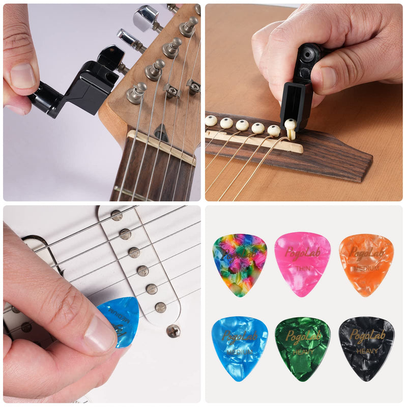 Guitar Repairing Maintenance Tool Kits, Pogolab 31Pcs Guitar Tool Kit with 10 Guitar Picks for Guitar Ukulele Bass Mandolin Banjo,Perfect Suit for Beginners