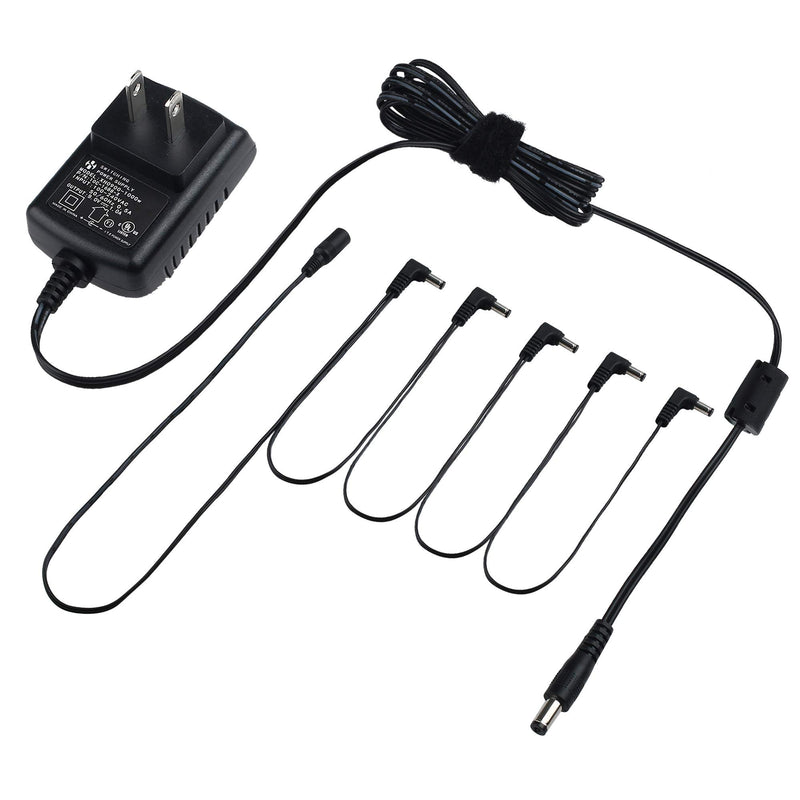 Pedal Power Supply by LotFancy, 9V 1A AC/DC Adapter with 5 Way Daisy Chain Cord, for BOSS Dunlop Ditto TC Electronic Guitar Pedals, UL Listed, Center Negative, Extended Length Cable