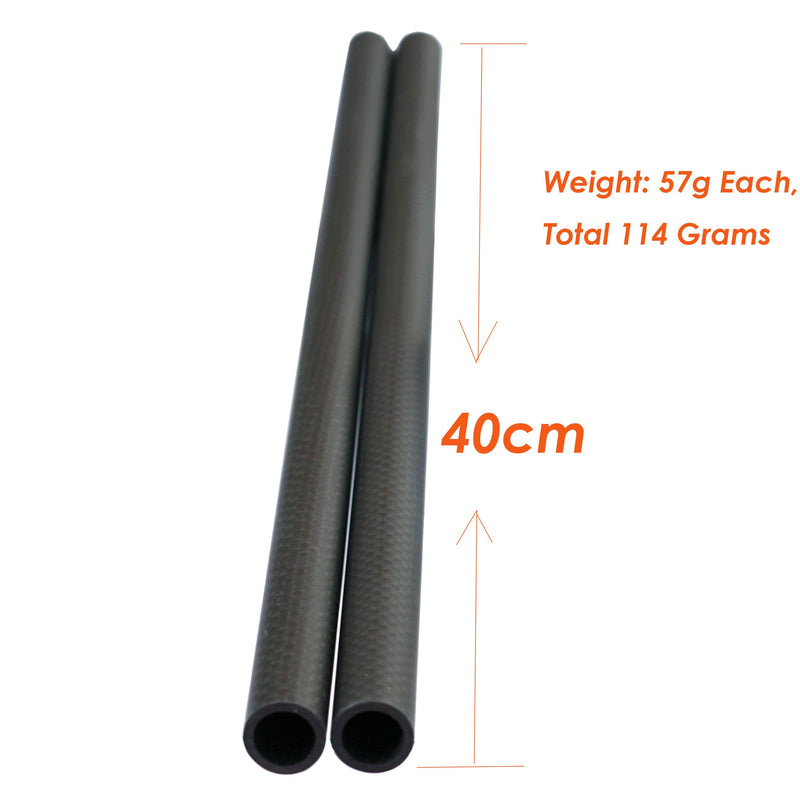 (2 Pack) 40cm 16inch 15mm Carbon Fiber Rod for DSLR Camera Rig Rail Follow Fucus Cage Matte Box Rod Rail 30cm