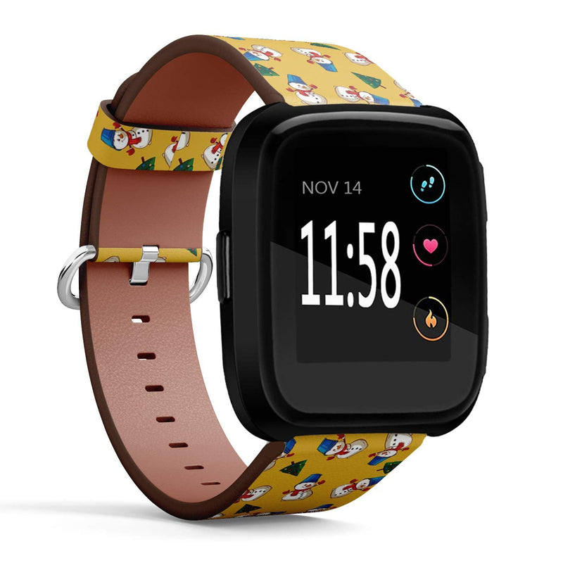 Compatible with Fitbit Versa/Versa 2 / Versa LITE - Quick Release Leather Wristband Bracelet Replacement Accessory Band - Snowman Christmas Tree