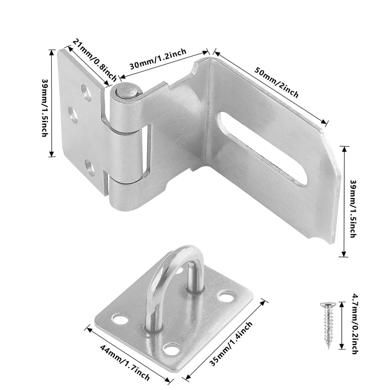 Piutouyar 2Pcs Door Hasp Latch Lock 90 Degree Hasp Right Angle Padlock Latch Safety Hasp Latch Heavy Duty Stainless Steel Door Clasp Hasp Lock Latch with Screws for Shed, Barn, Cabinet(3inch, Silver) 90 Degree, 3inch