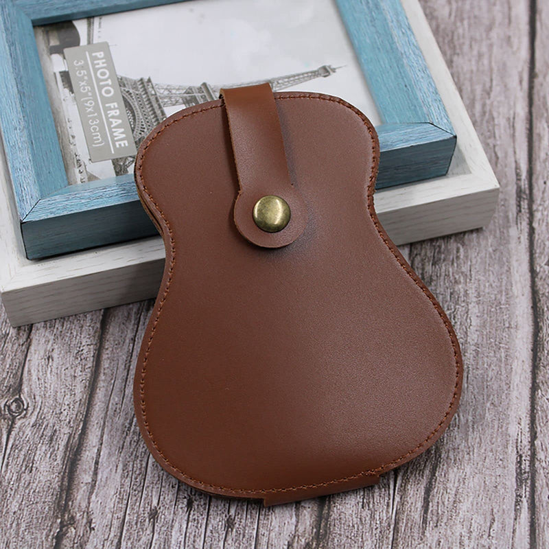 Guitar Shape Picks Holder Case Can Hold 18 Pieces Of Variety Thickness Picks Storage Pouch Box,High-quality Leather Guitar Plectrums Bag,Gift for Guitar Players (Brown)