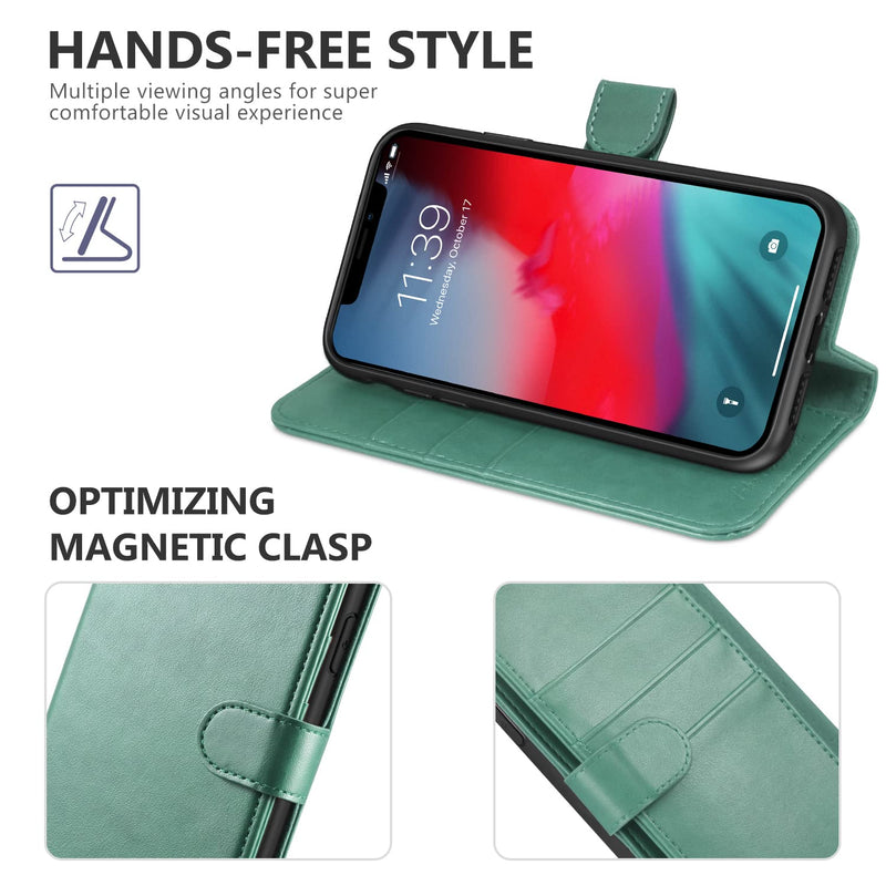 [AUSTRALIA] - TUCCH iPhone XR Wallet Case, iPhone XR Case, Premium PU Leather Flip Cover [Shockproof TPU Shell] with Stand RFID Blocking Credit Card Slot Wireless Charging Compatible with iPhone XR, Myrtle Green 