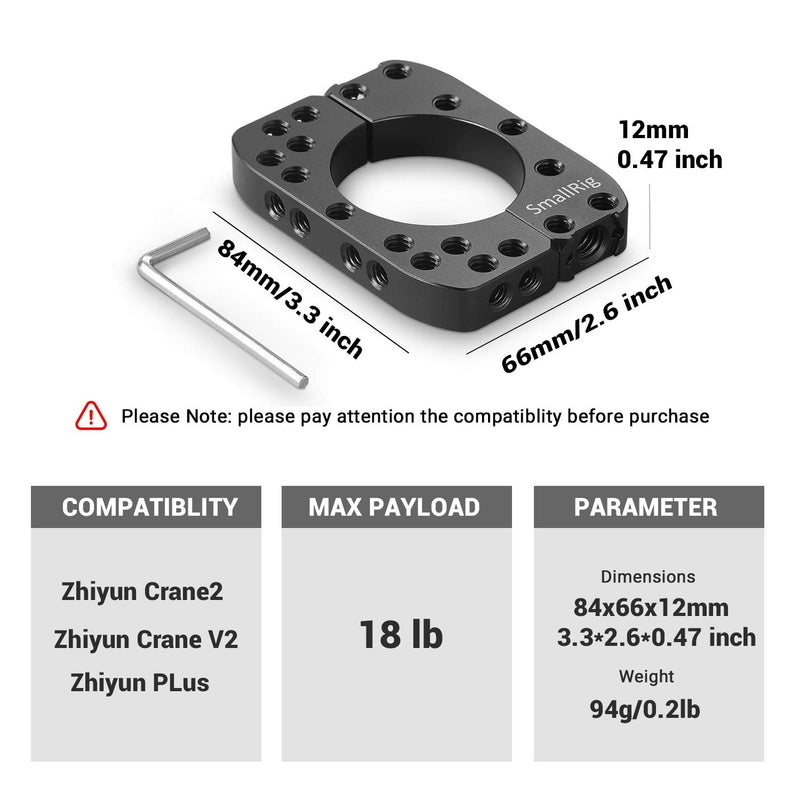 SMALLRIG Mounting Rod Clamp Ring for Zhiyun Crane2 Crane v2 Crane Plus Gimbal Stabilizer for DSLR Camera with 1/4" & 3/8" Thread Locating Points, 18 lb Payload- 2119