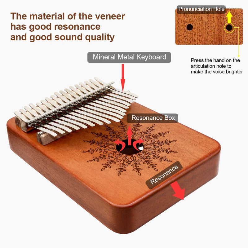 Kalimba 17 Keys Thumb Piano,Mbira Sanza Wood Finger Piano,Portable Musical Instrument with Tuning Hammer & Study Instruction,Gift for Adult Kids Beginners Professional