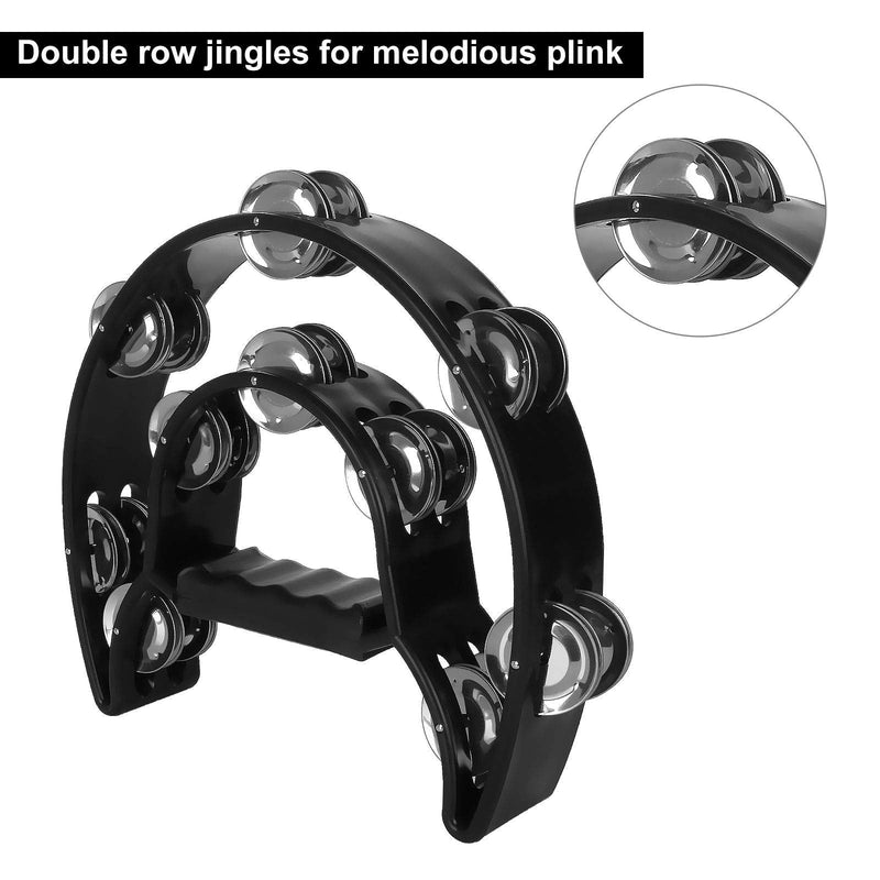 4 Pack 10" Half Moon Musical Tambourine Black Metal Jingles Hand Held Percussion Drum - Double Row, Plastic Musical Percussion Tambourines for Party Bar KTV Bands Musicians