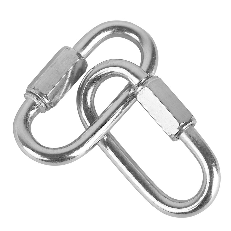 6 Pack Quick Link M5 5mm Stainless Steel Chain Connector by KINJOEK, Heavy Duty D Shape Locking Looks for Carabiner, Hammock, Camping and Outdoor Equipment (Max. Load 648 Lb) 6 Pack M5