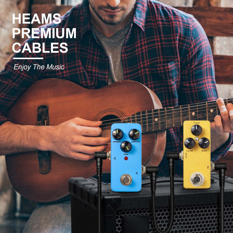 Heams Professional 6 Pack of 6 Inch Guitar Patch Cable, Noise Free and Super Durable Guitar Pedal Cable, Right Angle Pedal Board Cables, Black 6 PACK-6INCH