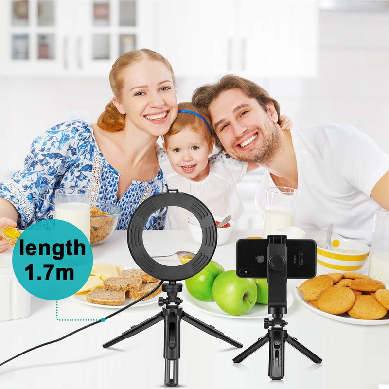 LED Ring Light 6'' with Stand Tripod for Makeup, Live Streaming & YouTube Video, Table LED Camera Light with Cell Phone Holder, Mini Dimmable Lamp with 3 Light Modes & 11 Brightness Level (6 inch)
