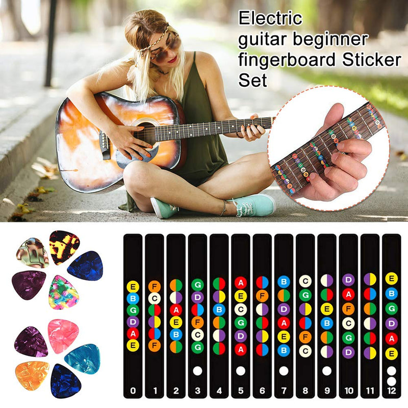 MOVKZACV Guitar Fretboard Stickers with Guitar Picks Guitar Note Stickers Learn Guitar Tabs Sticker Bridge Pin Puller for Guitar Beginner Learner Type 1