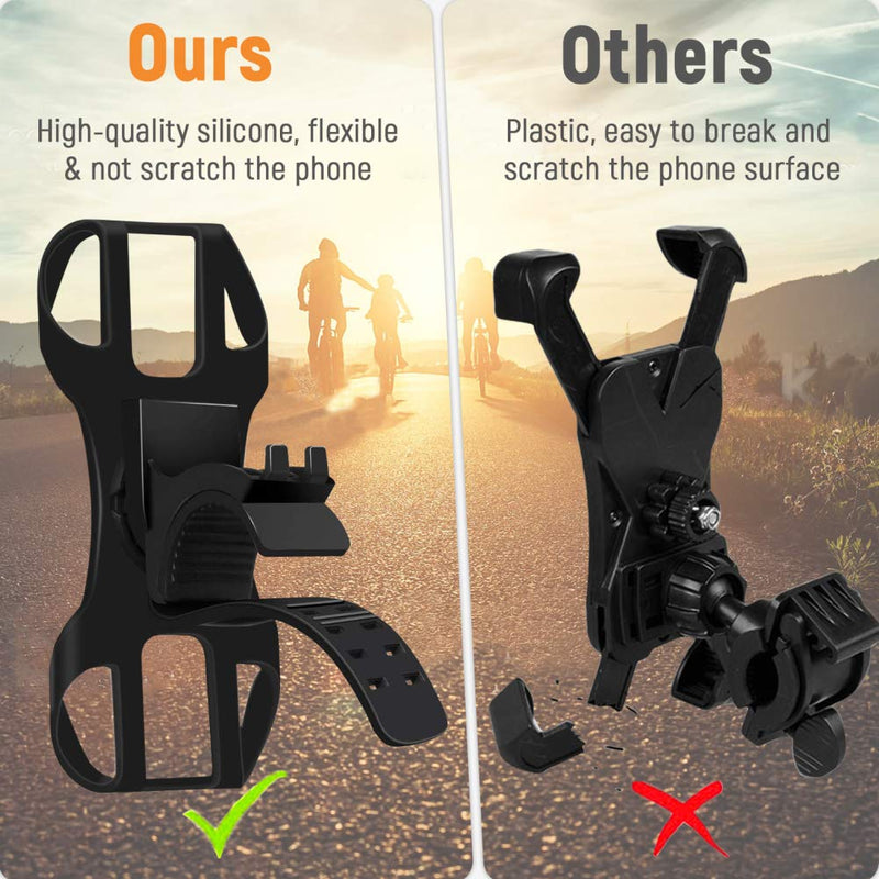 Bike Phone Mount 2 Pack, Detachable Phone Holder for Bike, 360° Rotatable Bike Phone Holder for Cycling, Adjustable Silicone Strap, Universal Bicycle Phone Mount for iPhone and 4.0"- 6.5" Smartphone Black