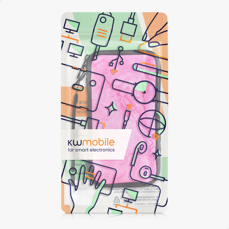 [AUSTRALIA] - kwmobile Neoprene Sleeve for Smartphone Size XL - 6.7/6.8" - Shock Absorbing Pouch Case - Protective Phone Bag - Marble Dark Pink/Pink Marble 08-33 