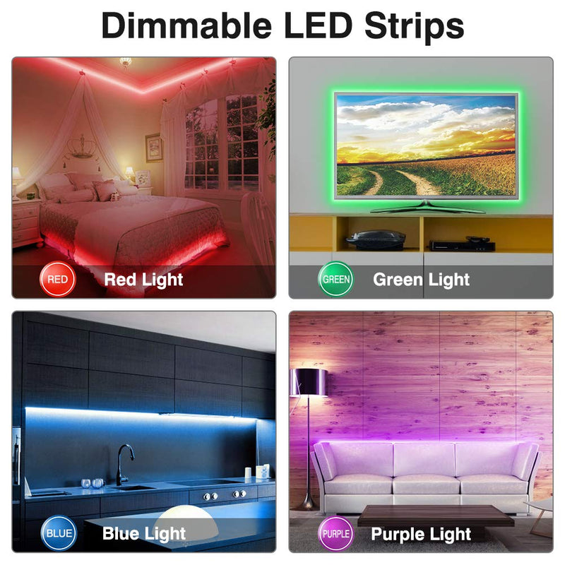 [AUSTRALIA] - LED Strip Lights Music Sync Color Changing RGB LED Light Strip 16.4ft SMD5050 Waterproof 20-Key Remote + Sensitive Built-in Mic Led Lights for Bedroom Room Party 16.4 FT 