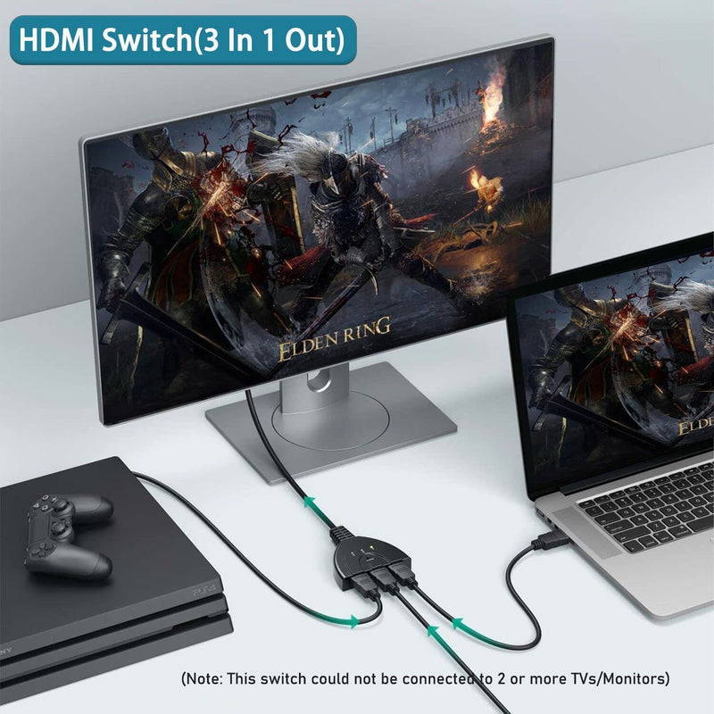 HDMI Splitter 3 in 1 Out, Ukiism 3-Port HDMI Switcher Selector with 3.9FT HDMI Cable,Supports 4K 30Hz 3D 1080P HDCP2.2 for PS5 PS4 Xbox DVD Player Fire Stick Apple TV PC