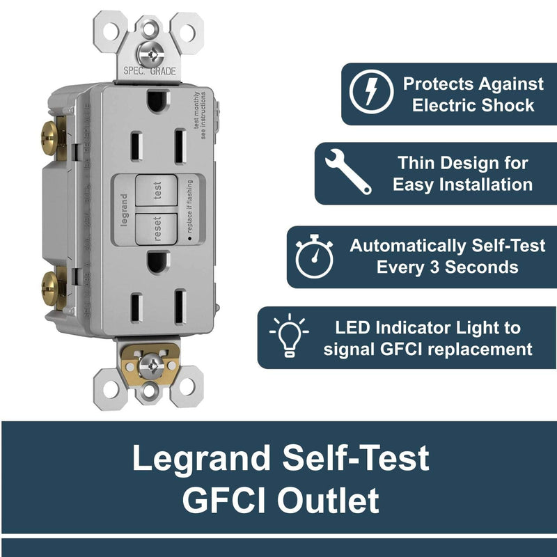 Legrand radiant Self-Test GFCI Outlet, Gray, 15 Amp, 1597GRYCCD12 Pack 1