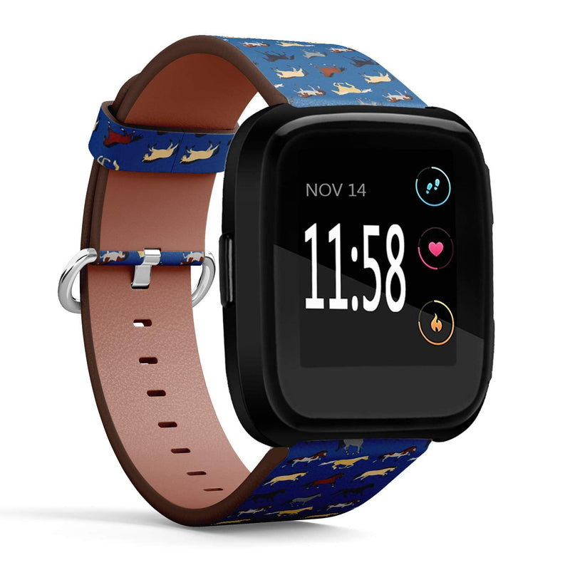 Compatible with Fitbit Versa/Versa 2 / Versa LITE - Quick Release Leather Wristband Bracelet Replacement Accessory Band - Horses On