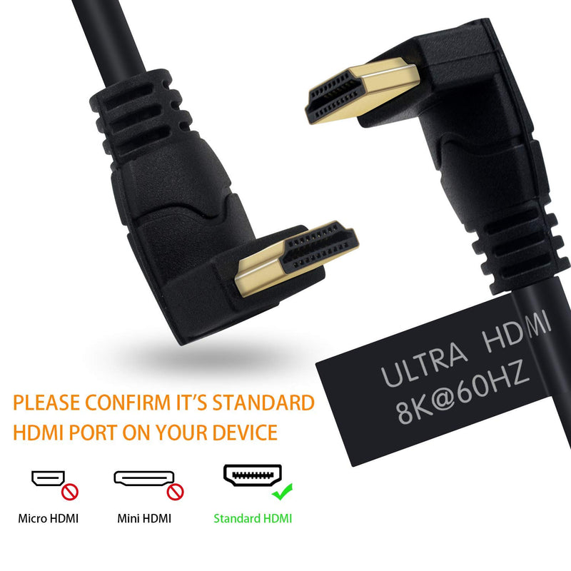 Poyiccot 8K HDMI Cable 2feet, HDMI 2.1 Cable 90 Degree 8K HDMI Cable 48gbps Up Angle HDMI Male to Down Angle Male HDMI 2.1 Cable Support 8K@60Hz 4K@120 7680P for TV/Xbox /PS4 /PS5 8K HDMI 2.1 Cable Up/Down Angle