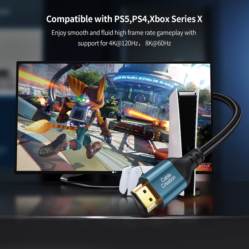 HDMI Cable 8K, CableCreation eARC HDMI Cable (48Gbps, 8K/60Hz) - 3.3 Feet, HDMI Cable 8K, eARC HDR HDCP 2.2 2.3 with PS5 PS4, Xbox Series X, MacBook Pro 2021, Roku TV, Sony TV, Samsung TV 3.3ft Blue