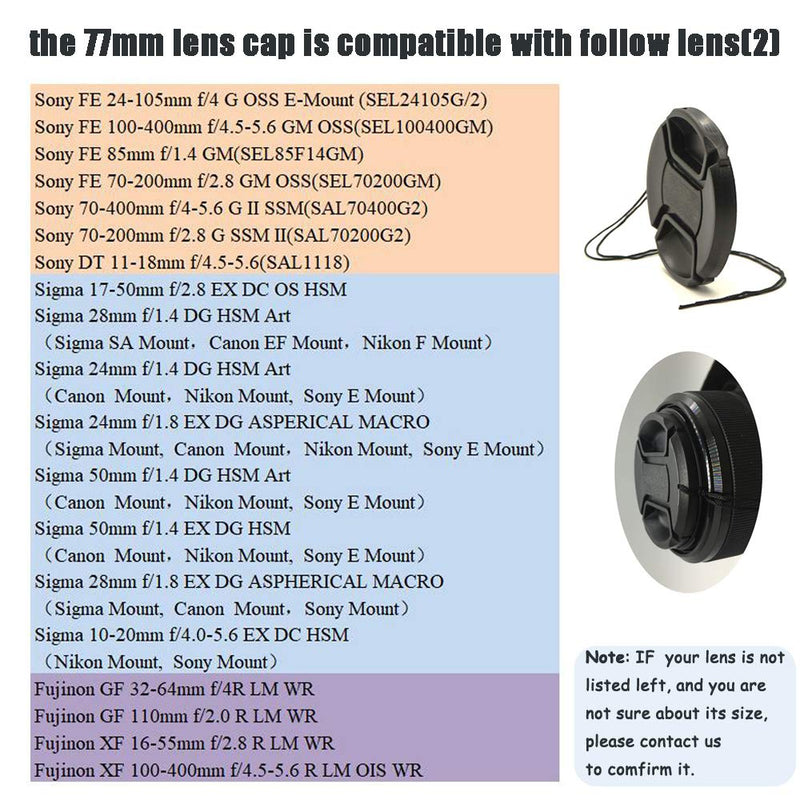 77mm Lens Cap for RF 24-105 mm f/4L Lens for Canon EOS R5 EOS R6 EOS R EOS RP Camera, for Sony FE 24-105mm f/4 Lens for Sony a7IV a7R4 Camera-2 Packs 77mm