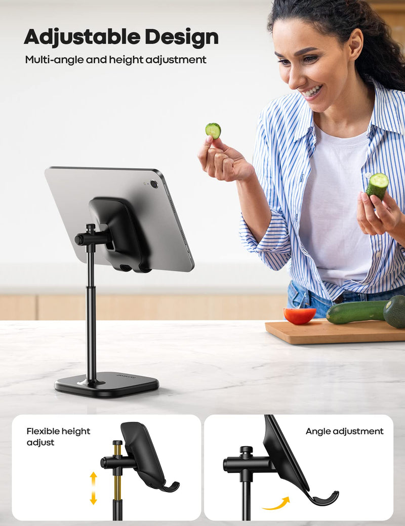 Lamicall Cell Phone Stand, Phone Holder - [Height Angle] Adjustable Mobile Phone Stand for Desk, Office, Compatible with iPhone 14 Plus, 13, Pro, Pro Max, Mini 12 11 X Xr XS, 4-10" Cellphone & Tablet Black