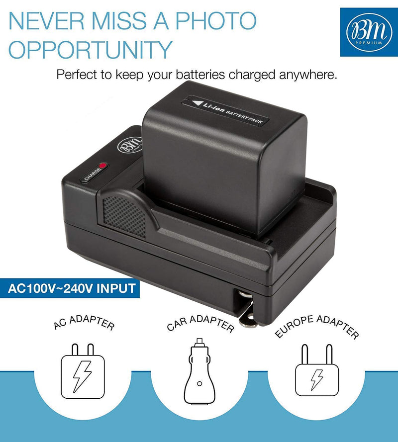 BM Premium 2 NP-FV70A Batteries and Charger for Sony FDR-AX30, FDR-AX33, FDR-AX53, FDR-AX700, FDR-AX100, FDR-AXP35 HXR-MC50, HXR-MC88, HX-RNX80, PXW-Z90V, NEX-VG10, VG20, NEX-VG30, NEX-VG900 Cacmorder