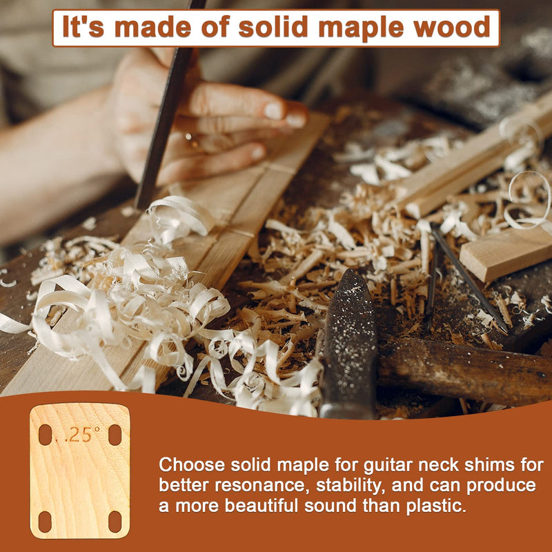 3pcs Guitar Neck Shims, Solid Maple Wood Guitar Neck Shim Protection 0.25, 0.5 and 1 Degree Guitar Neck Plate Tool for Guitar Bass Repairment