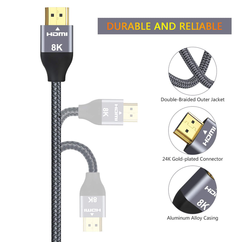 Zoegate 8K 60Hz HDMI Cable 10FT 2Pack, 48Gbps 7680P Ultra High Speed HDMI 2.1 Cord Cable HDMI 2.0/4K 120Hz 8K@60Hz Compatible with Fire TV/Roku TV/Playstation 5/PS5/Xbox/Samsung/Sony/LG Gray 10FT-2 Piece