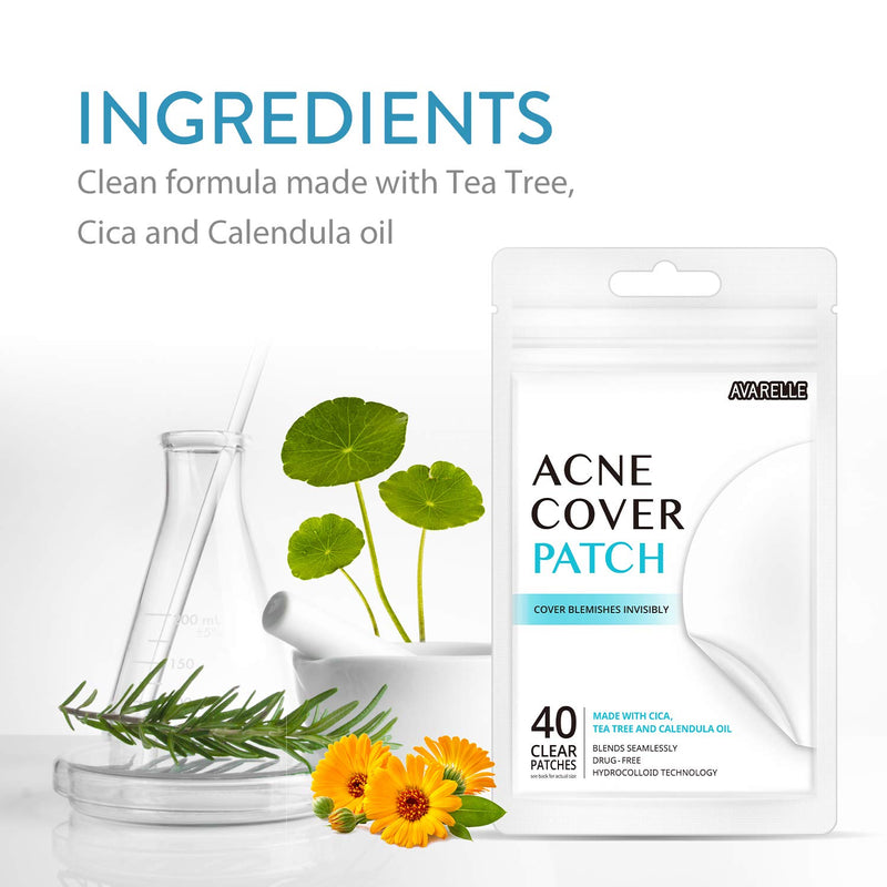Avarelle Acne Pimple Patch (40 Count) Absorbing Hydrocolloid Spot Treatment with Tea Tree Oil, Calendula Oil and Cica, Certified Vegan, Cruelty Free VARIETY PACK / 40 PATCHES