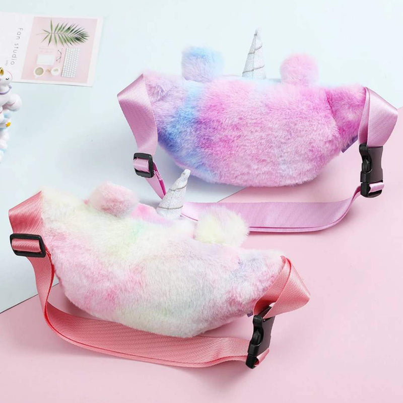 YuDanae Rainbow Unicorn Plush Fuzzy Fanny Pack Waist Bag Cute Bum Bag for Kids Girls(Purple) Purple