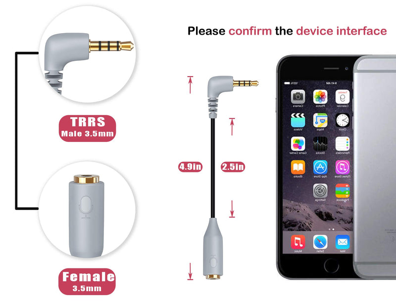 3.5mm TRRS to TRS Microphone Cable, TRRS Male to TRS Female Right Angle Mic Cord Connect iPhone, Smartphones, Tablets with Rode VideoMic, VideoMic Go, VideoMicro, BOYA Mic Lavalier Microphone 1 Pack