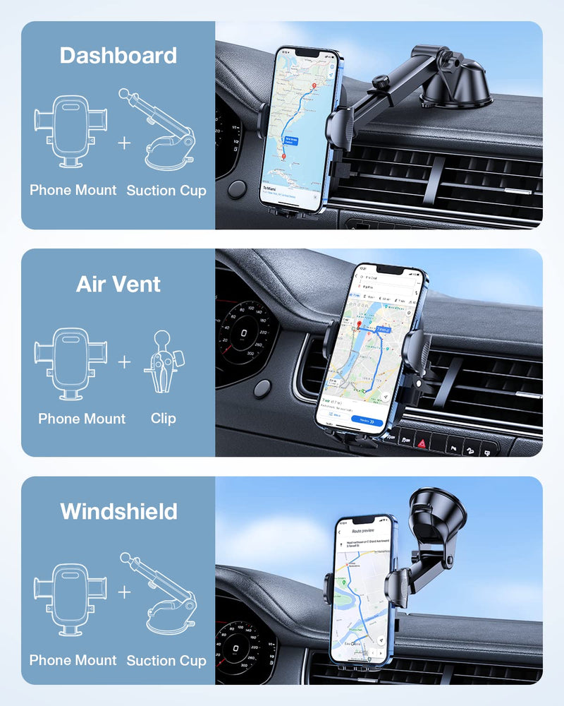 [AUSTRALIA] - HTU Cell Phone Holder for Car [Military-Grade Super Suction & Stable] Universal Hands-Free Car Phone Holder Mount Dashboard Windshield Air Vent Car Mount for iPhone Samsung All Smartphones & Cars 