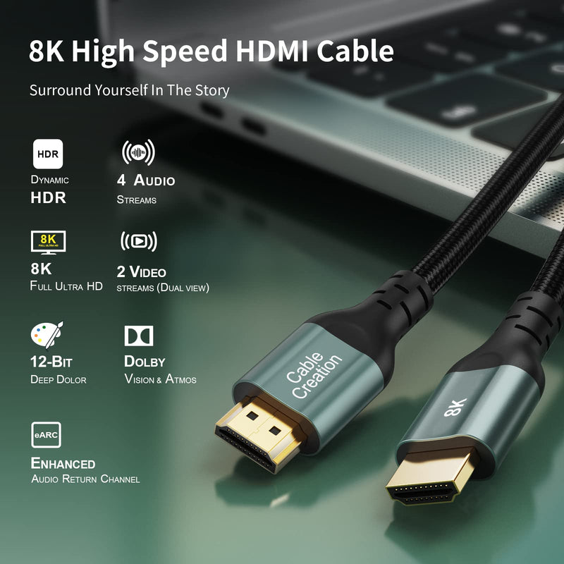 HDMI Cable for PS4, CableCreation 8K HDMI Cable 10ft (48Gbps, 8K/60Hz) - 10 Feet, Xbox Series X HDMI Cable, eARC HDR HDCP 2.2 2.3 with PS5 PS4, MacBook Pro 2021, Roku TV, Sony TV, Samsung TV Green
