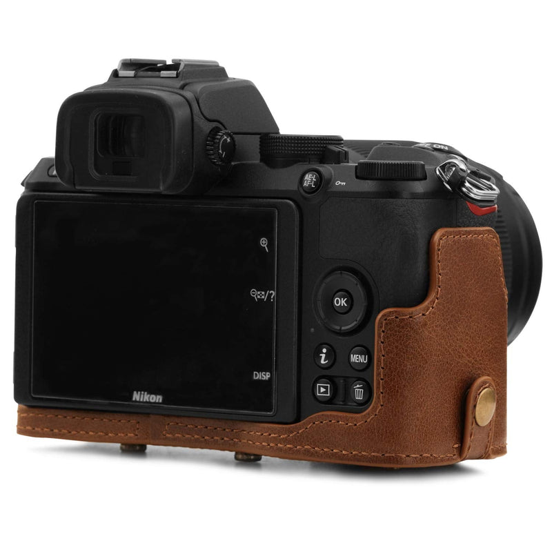 MegaGear Ever Ready Genuine Leather Camera Case Compatible with Nikon Z50 (50-250mm) Brown