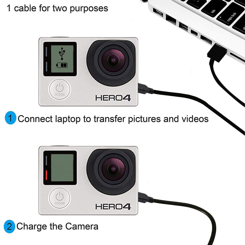 Suptig Charging Cable Mini USB Charging Cable 2 Pack Compatible for Gopro Hero 4 Silver Hero 4 Black Hero 3+ Silver Hero 3+ Black Hero 3 White Hero 3 Black Hero 3 Silver Hero 2 Hero 1(Black)