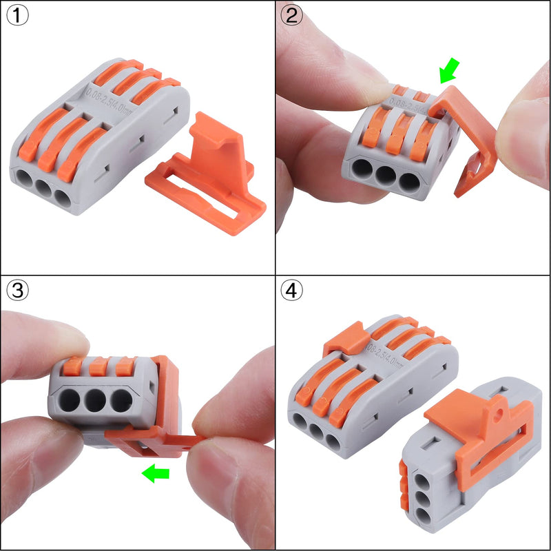 XHF Conductor Compact Connectors Lever Wire Nut with Fixed Base, Electrical Connectors Wire Terminals for 2 Circuit Inline Splices 28-12 AWG (SPL-3, 50PCS) 50 Piece spl-3