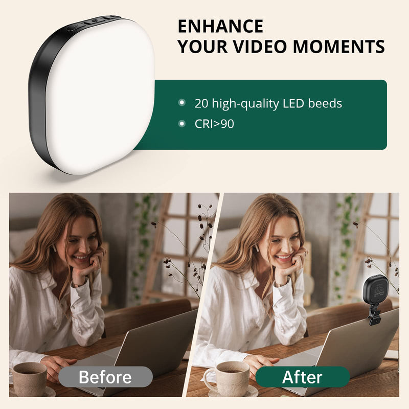 ATUMTEK LED Video Light, Mini Selfie Light Camera Light, Rechargeable Clip-on Ring Light for Phone, Laptop, Tablet and Computer, Dimmable Fill Lamp for Conference/Zoom Call/Photography/Makeup/Picture