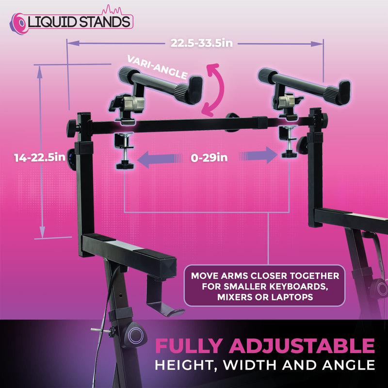 Liquid Stands 2 Tier Keyboard Stand Attachment - Adjustable Electric Digital Piano Stand for 54 - 88 Key Music Keyboards & Synths - Double Stand Extender for Square Tube Z Style Stands