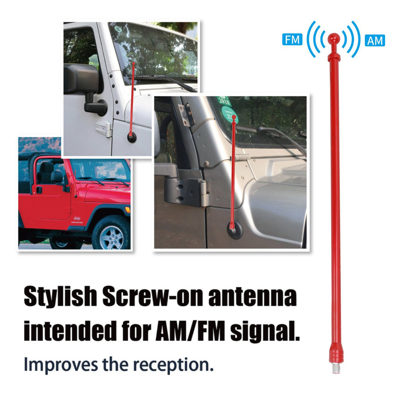 for 2007-2017 Jeep Wrangler JK Aluminium 14" Antenna - AM FM Radio Car Antenna Replacement,Red