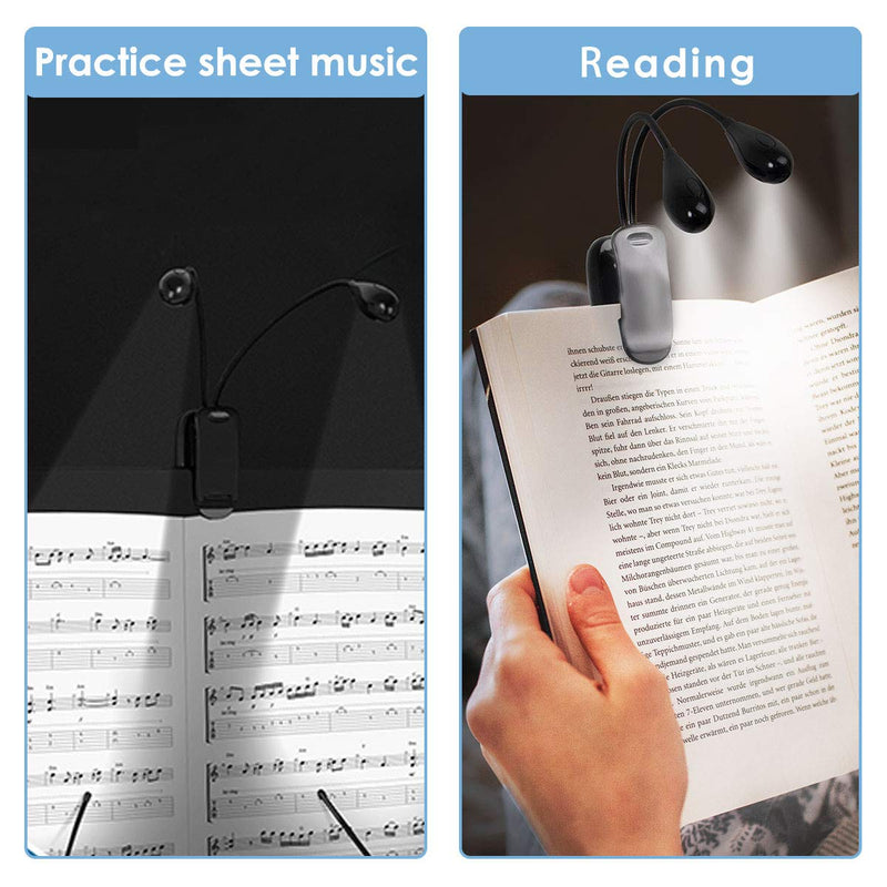 lotmusic Music Sheet Stand Light Clip on LED Book Lights USB and AAA Battery Operated, Reading Lamp in Bed, 4 Brightness Levels