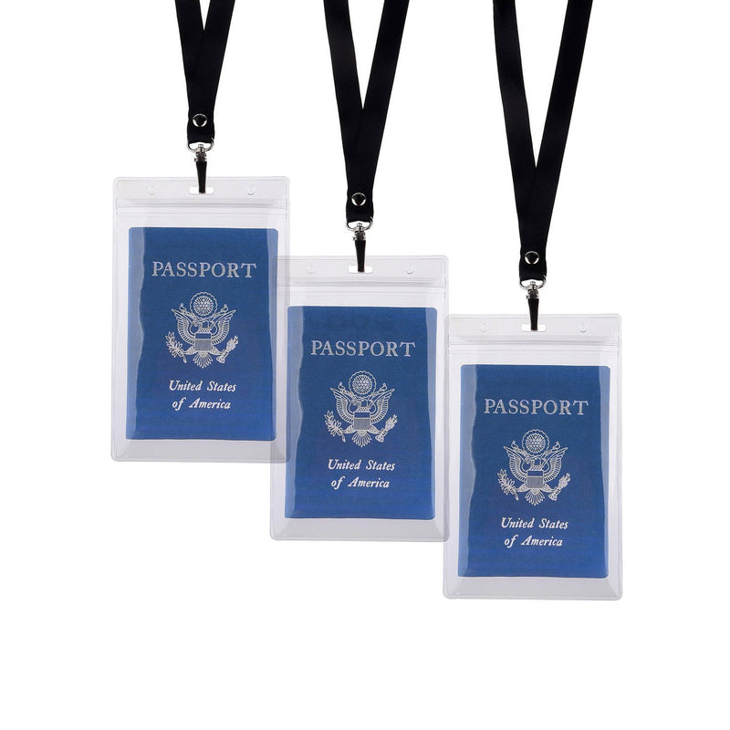 Neck Lanyards (3 Pack) with Large Passport Holder (6 x 4 inch) - Passports, ID Bagdes, Plane Tickets, Driver's License, Credit Card, Cash, etc. - for Travel use 3 Pieces (Lanyard + Holder) Black