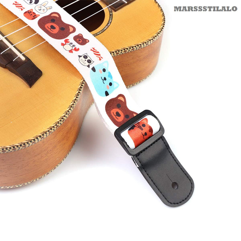 MARSSSTILALO Cute Soft Polyster Cartoon Ukulele Shoulder Strap Small Guitars Strap, Hawaiian, Tenor Ukuleles, Concert Ukuleles, White