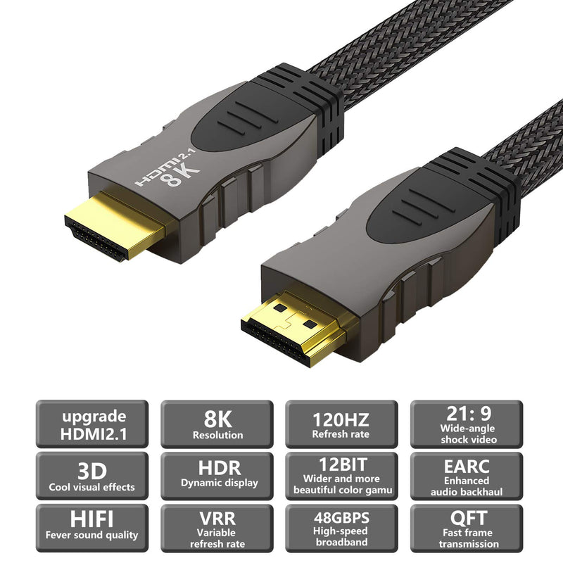 8K HDMI Cable, Megon HDMI 2.1 Cable Support Ultra High Speed 48Gbps 8K@60Hz 4K@120Hz Dynamic HDR & Dolby Atmos HDCP 3D Compatible for PS4 SetTop Box HDTVs Projectors (10 FT) 8K HDMI-3M