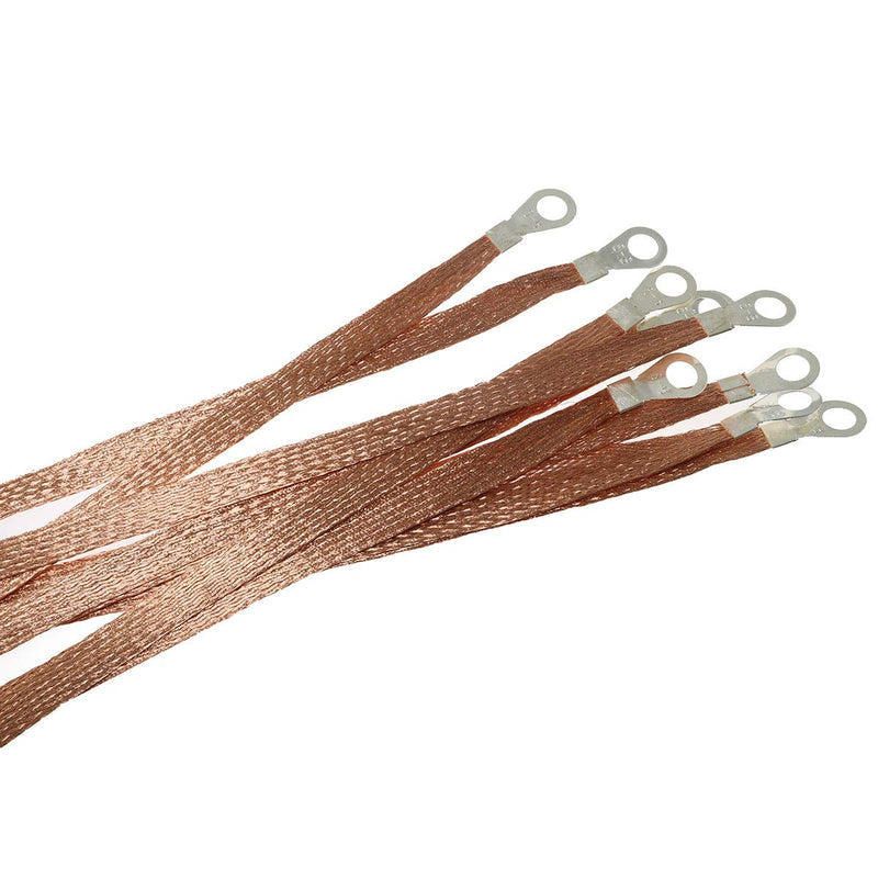 MEETOOT 10pcs 300mm Braided Ground Strap Automotive Engine Copper Ground Strap Wire with Terminals Plugs