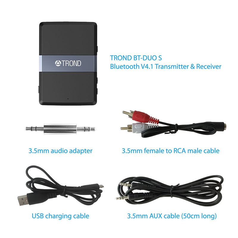 TROND Bluetooth V5.0 Transmitter Receiver, 2-in-1 Wireless 3.5mm Audio Adapter, AptX Low Latency, Smart Codec Indicator, 2 Devices Simultaneously, for TV, iPod, Home Sound System