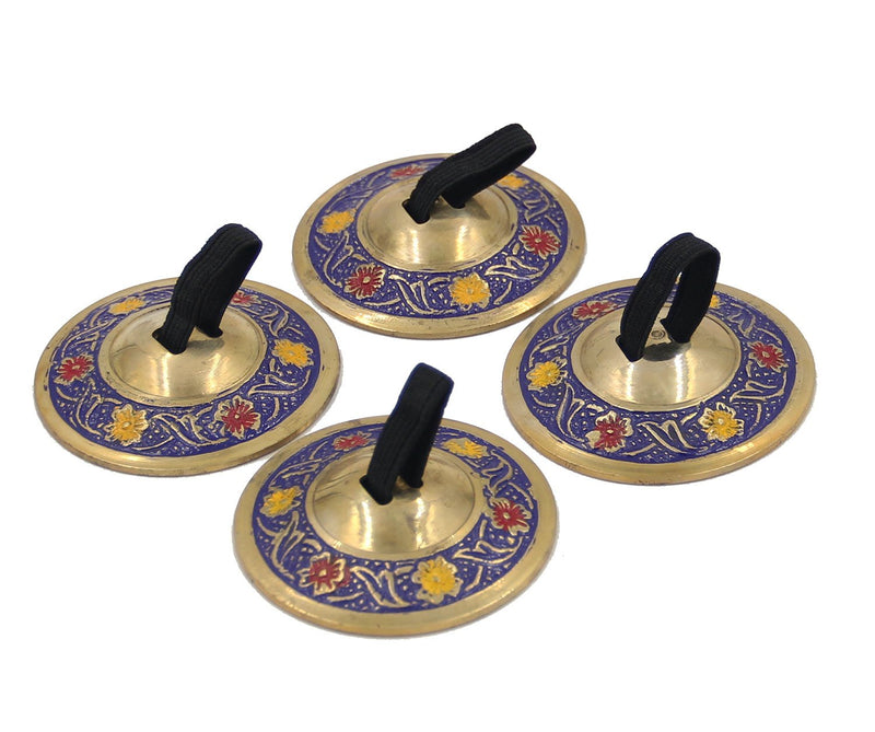 2 Pairs Brass Floral Finger Cymbals Zills for Belly Dancing (Blue) Blue