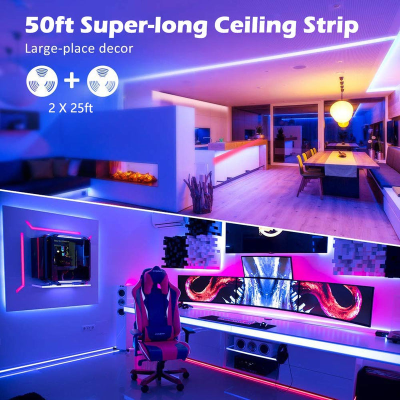 [AUSTRALIA] - 50Ft/15M Bluetooth RGB LED Strip Lights - Music Sync LED Light Strip Controlled by Smart Phone APP - 450LEDs RGB LED Light Strips Full Kit with Remote Controller for Party, Living Room 50Ft 