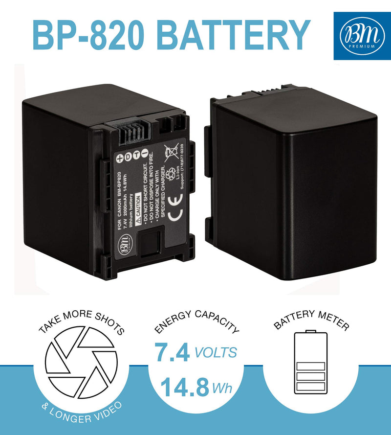 BM 2 BP-820 Batteries and Charger for Canon VIXIA HF G50, HF G60, XA40, XA45, XA50, XA55, GX10, HFG20, HF G21, HFG30, HFG40, HFM301, HFM41, HFM400, HFS200, XA10, XA11, XA15, XA20, XA25, XF400, XF405