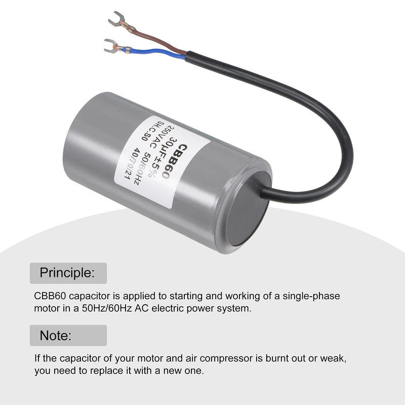 MECCANIXITY CBB60 Run Capacitor 30uF 250V AC 2 Wires 50/60Hz Cylinder 96x50mm with Terminal for Air Compressor Water Pump Motor