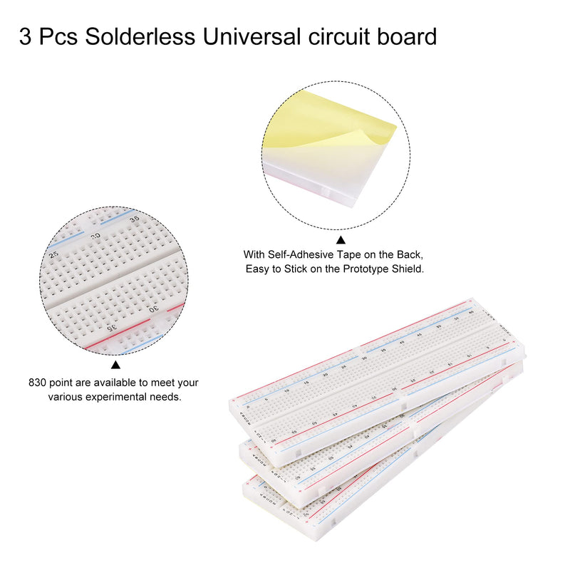 MECCANIXITY Breadboards 830 Point Solderless Breadboards for Proto Shield Distribution Connecting Blocks Pack of 3